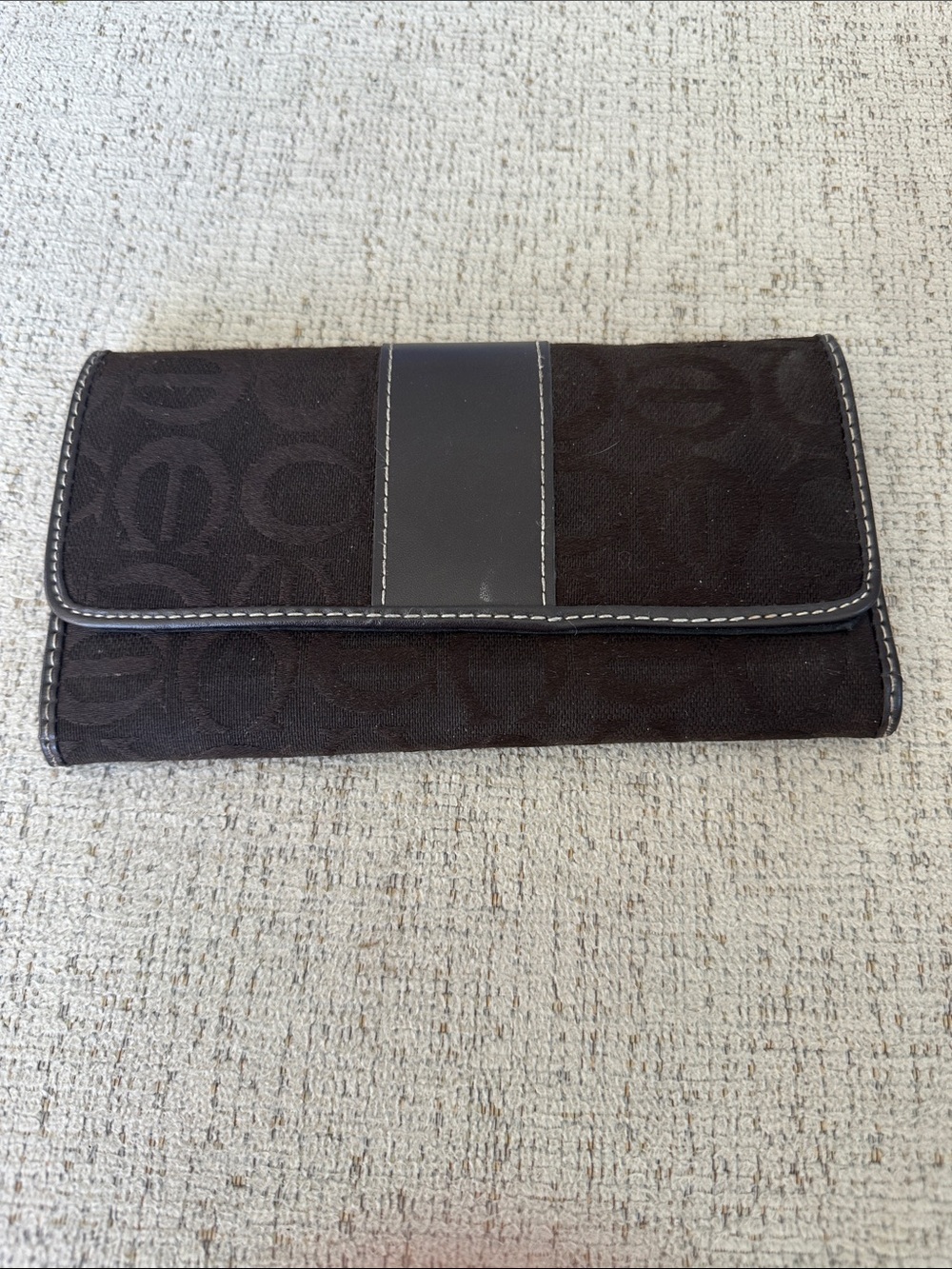 Vintage Coach Signature Stripe Flap Long Wallet Dark Brown Mahogany Y2K